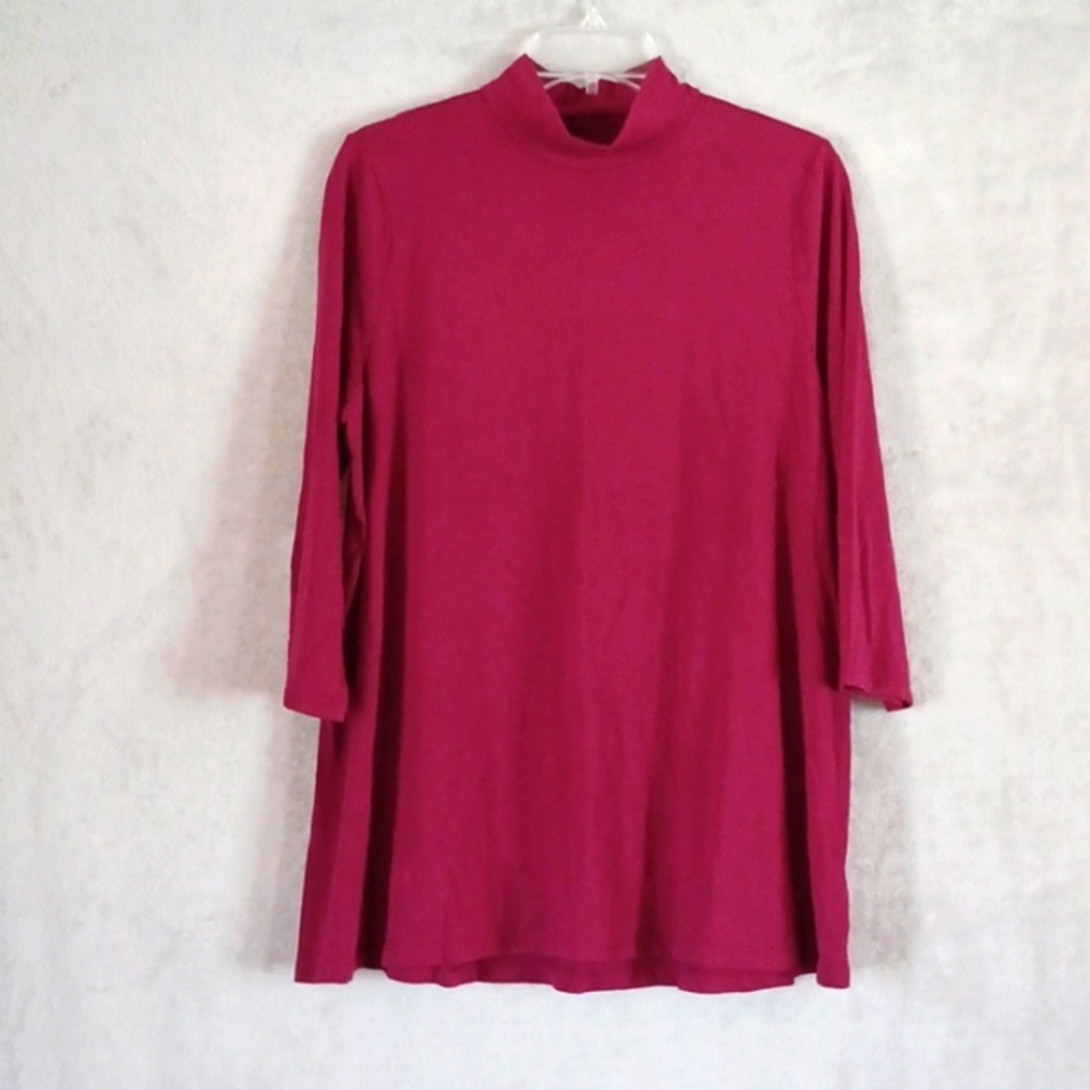 Kim Rogers Relaxed Fit Women's Red  Turtleneck Shirt 3/4  Sleeve Size L.